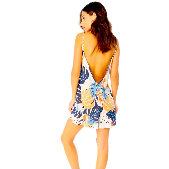 saltwater LUXE Pants - Saltwater Luxe Tropical Palm Leaves Shorts Low-cut Back Romper, Small